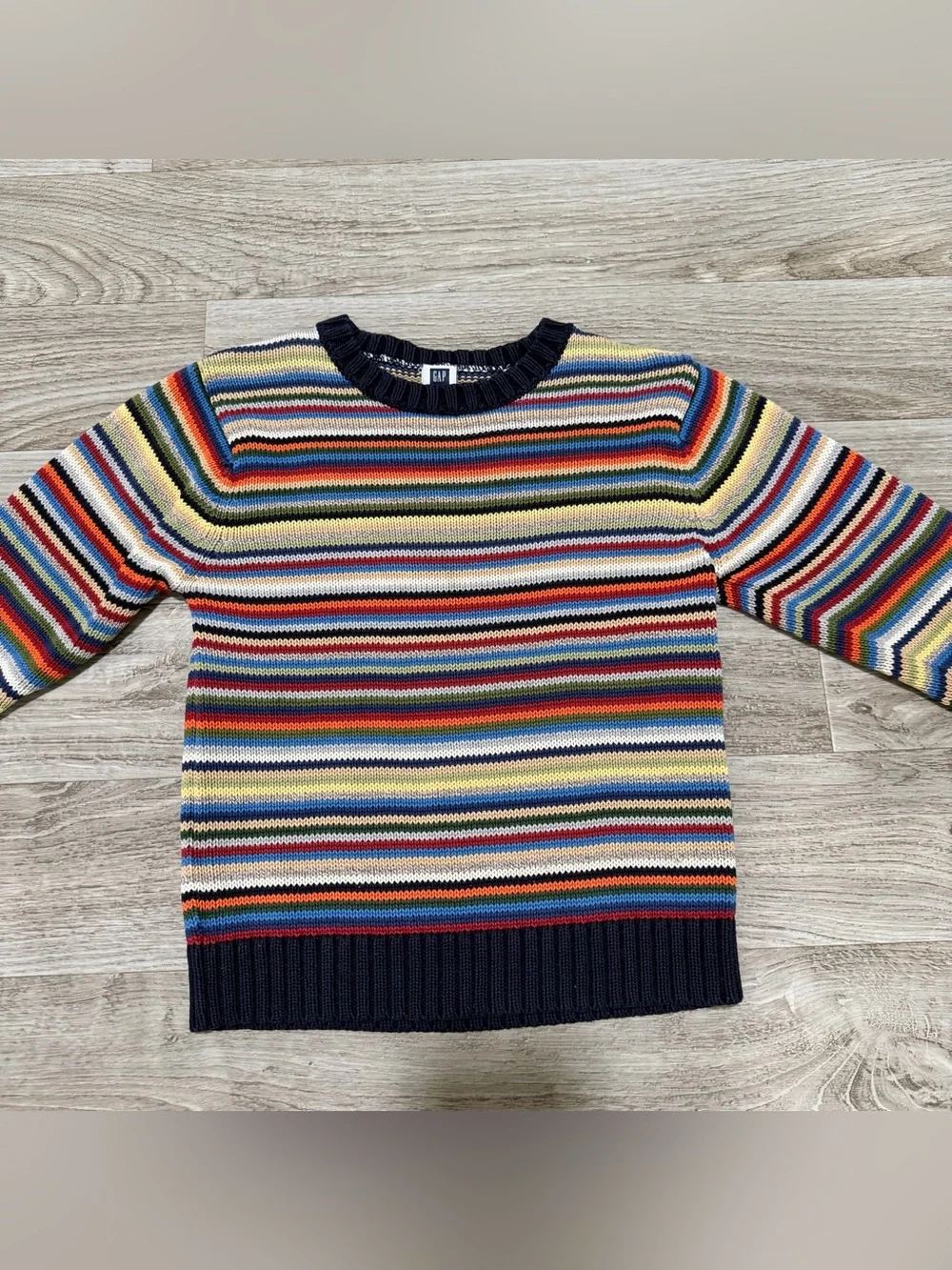 GAP Kids Striped Knit Sweater Multicolor Crewneck Navy Trim Size XS/4